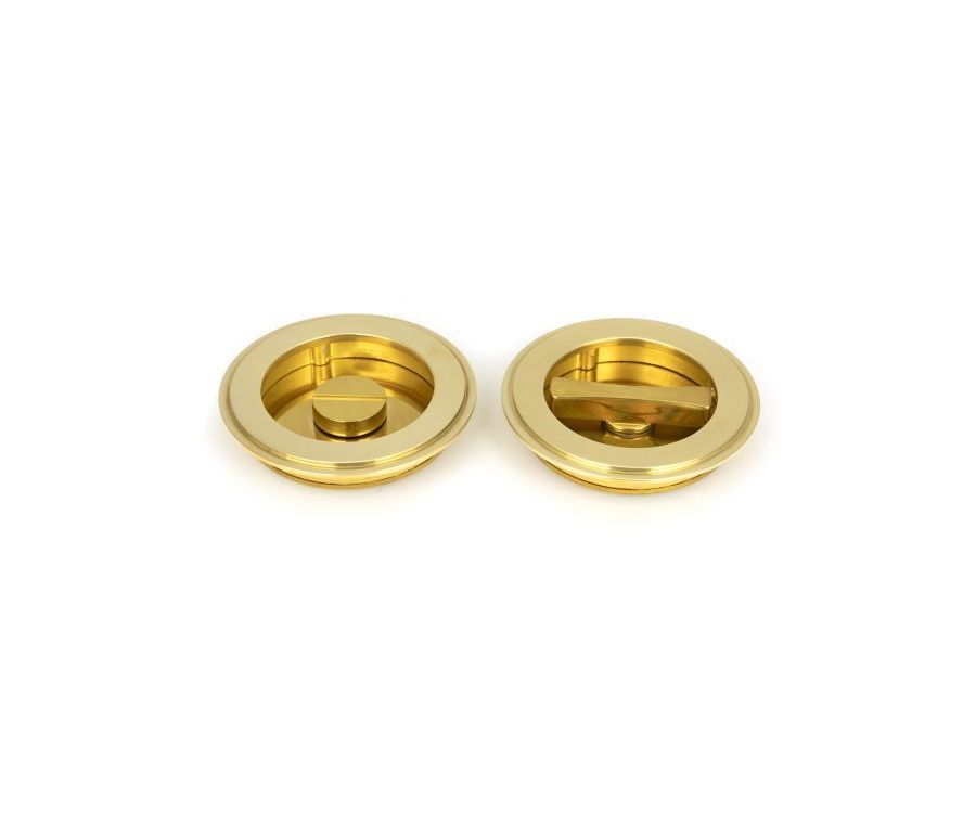Polished Brass 75mm Art Deco Round Flush Pull Handle - Privacy | 47170