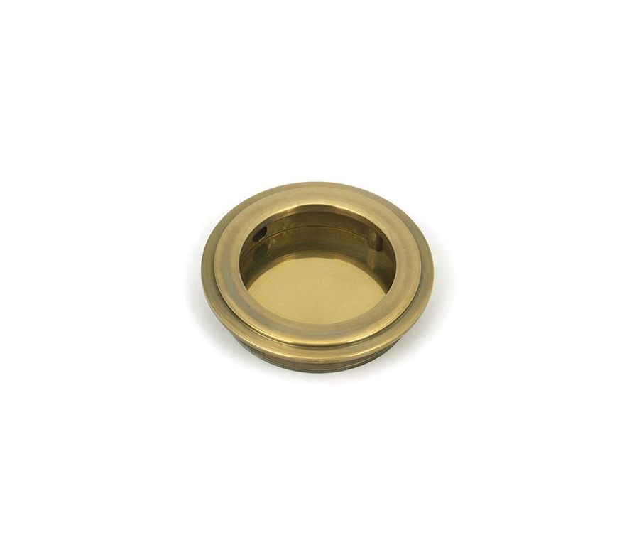 Aged Brass 60mm Art Deco Round Flush Pull Handle | 48316