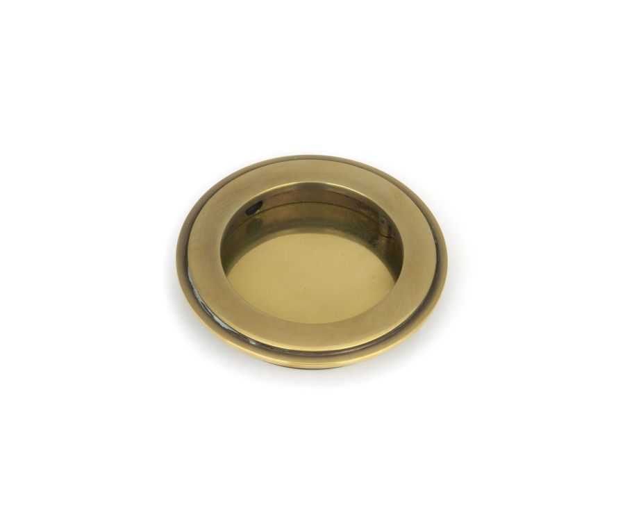 Aged Brass 75mm Art Deco Round Flush Pull Handle | 48317