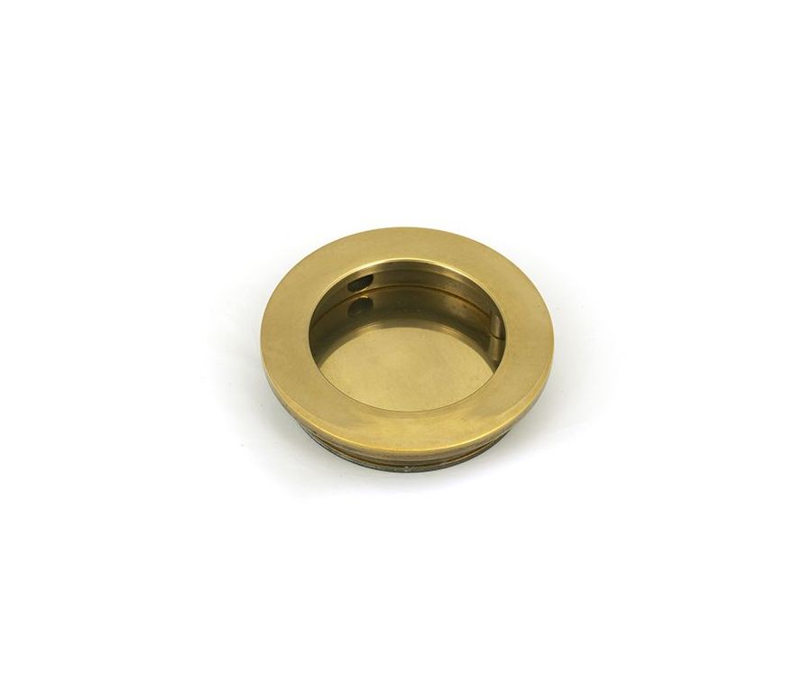 Aged Brass 60mm Plain Round Flush Pull Handle | 48322