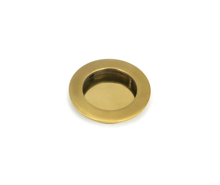 Aged Brass 75mm Plain Round Flush Pull Handle | 48323