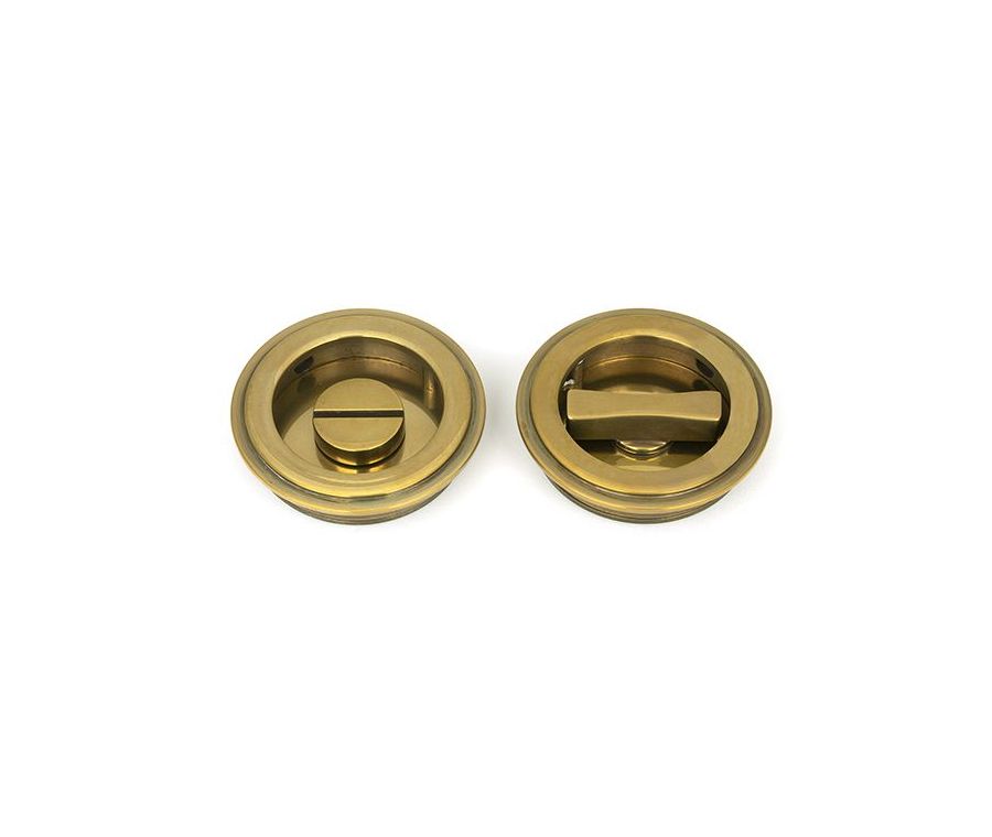 Aged Brass 60mm Art Deco Round Flush Pull Handle - Privacy | 48324