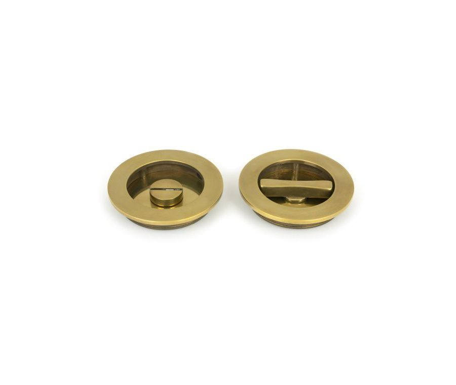 Aged Brass 75mm Art Deco Round Flush Pull Handle - Privacy | 48325