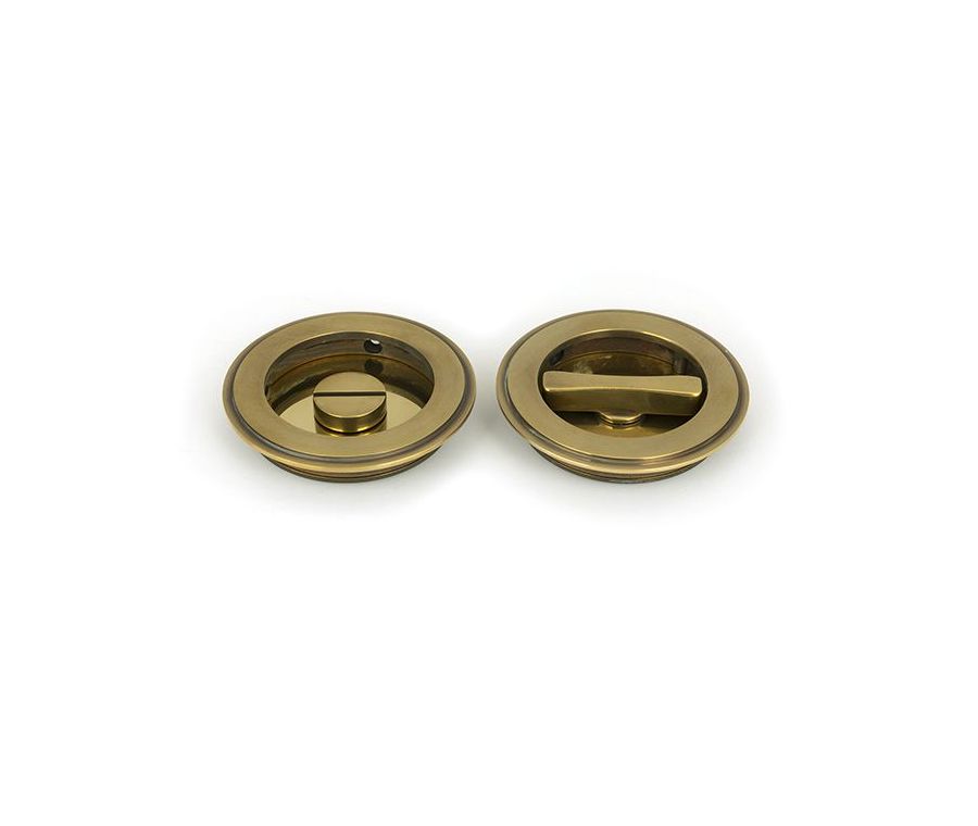 Aged Brass 75mm Plain Round Flush Pull Handle - Privacy | 48331