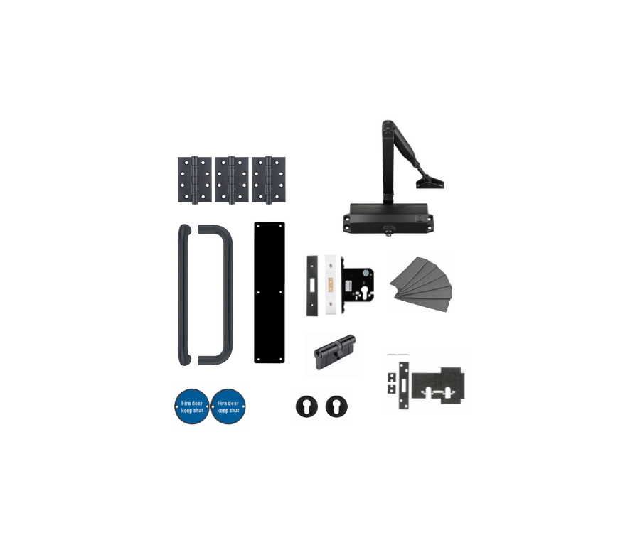 Architectural Corridor Fire Door Locking Kit Matt Black | KITA1-FDP-A1-BK