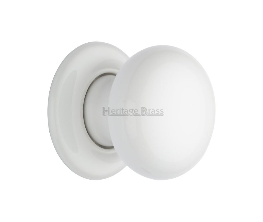 Heritage Brass Porcelain Plain White Porcelain Door Knob on Rose