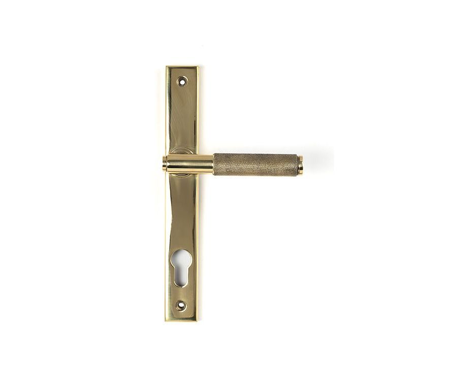 Polished Brass Brompton Knurled Slimline Lever Espagnolette Furniture | 50604