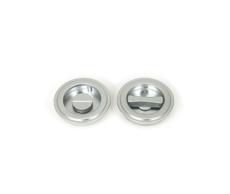 Satin Chrome 60mm Art Deco Round Flush Pull Handle - Privacy | 50648