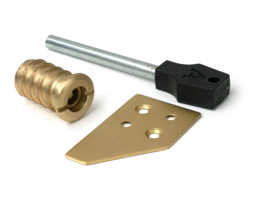 Satin Brass Key-Flush Sash Stop  |  52400