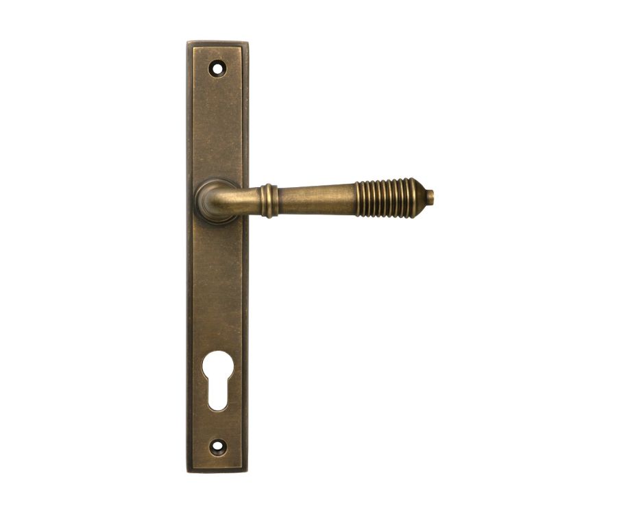 Burnished Brass Reeded Slimline Lever Espag. Lock Set  |  52423
