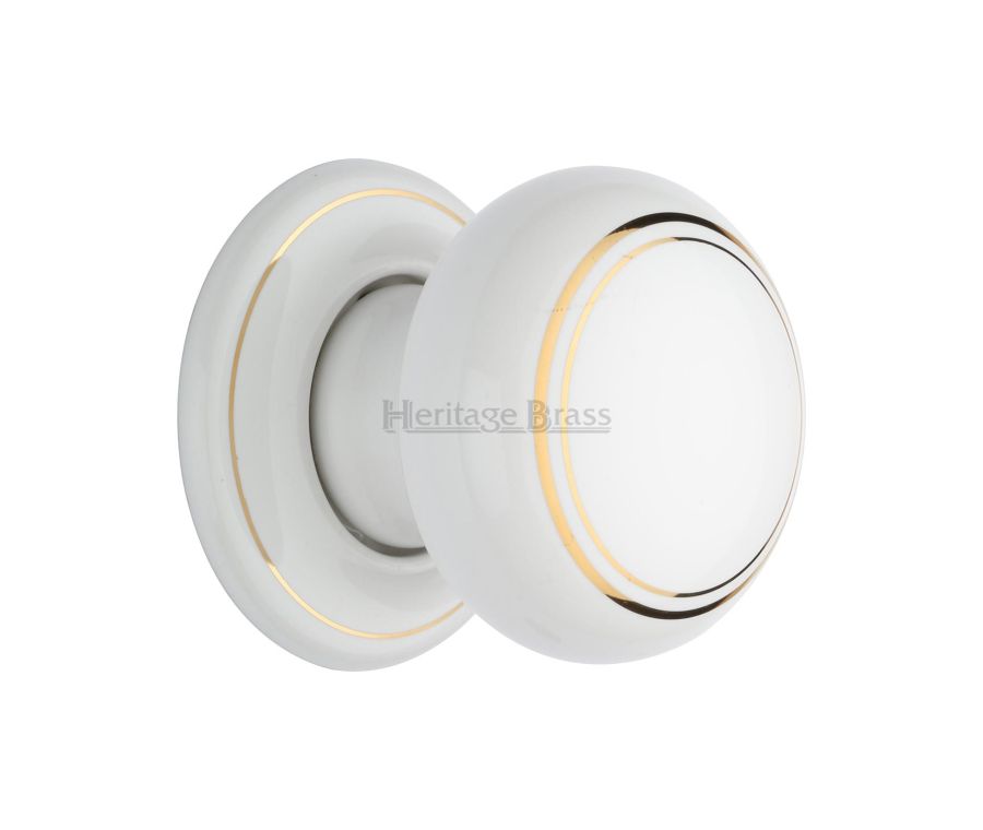 Heritage Brass Porcelain Gold Line Door Knob on Rose
