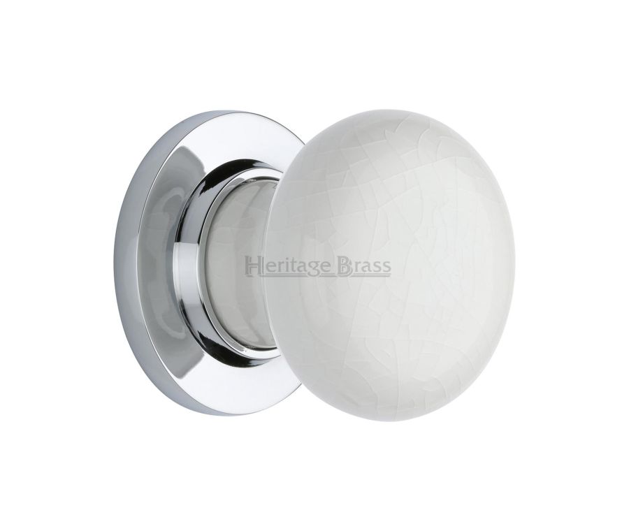 Heritage Brass Polished Chrome White Crackle Knob