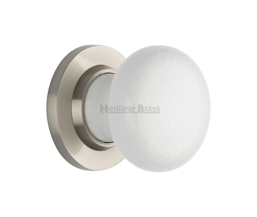 Heritage Brass Satin Nickel White Crackle Knob