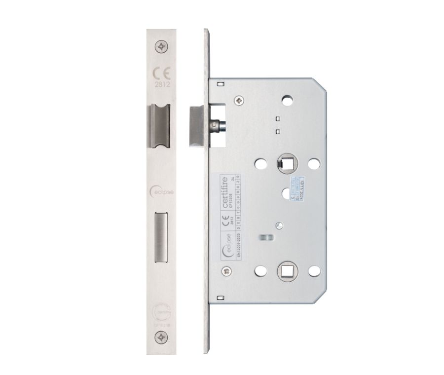 Ultimate Satin Stainless Steel 55mm DIN Bathroom Lock - Square | IXL7855WCSSS
