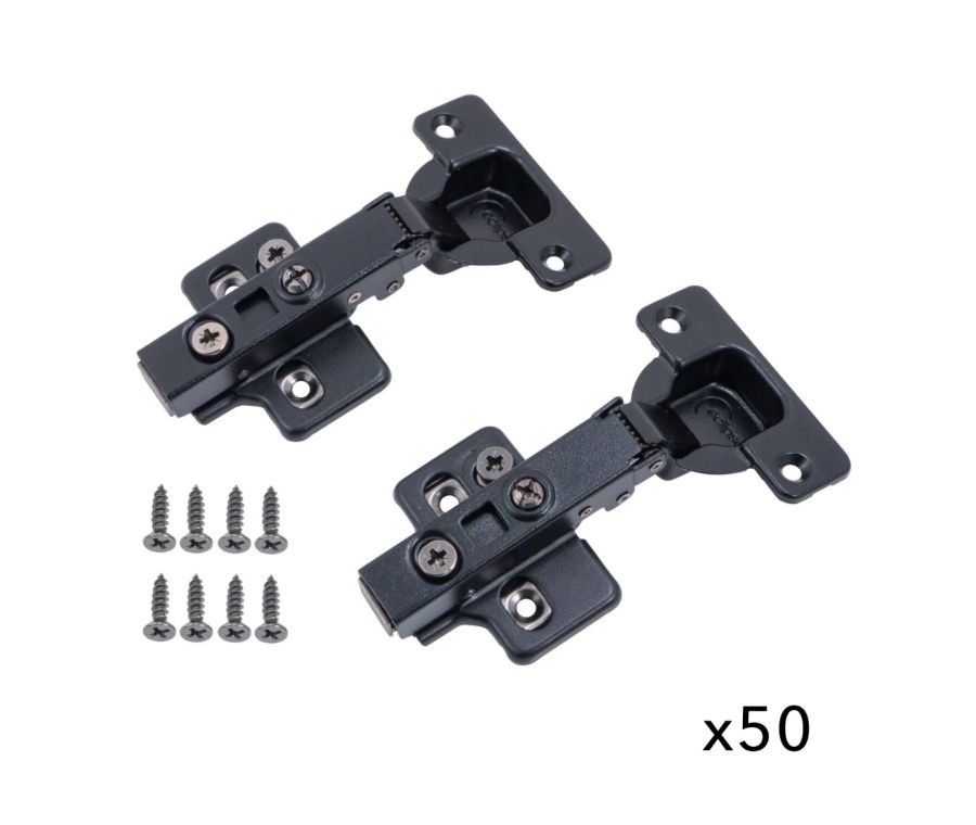 Pack of 50 Pairs Black Full Overlay Adj. Cabinet Hinge 105 Degree (Soft Close)
