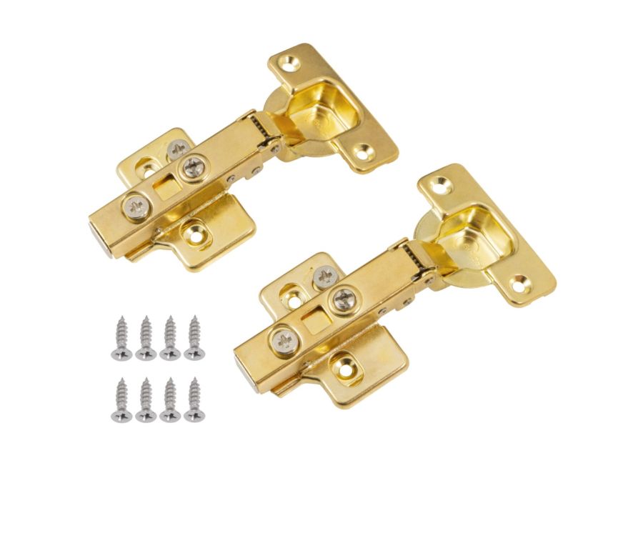 Pair Satin Brass Full Overlay Adjustable Cabinet Hinge 105 Degree (Soft Close)