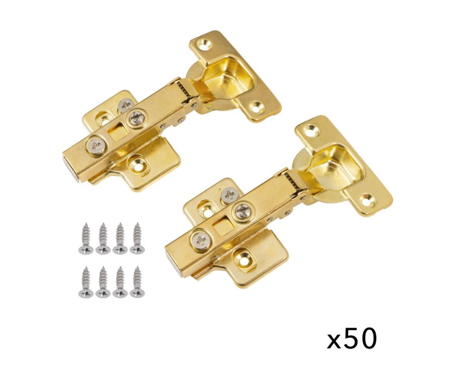 Pack of 50 Pairs Satin Brass Full Overlay Adj. Cabinet Hinge 105 Degree (Soft Close)