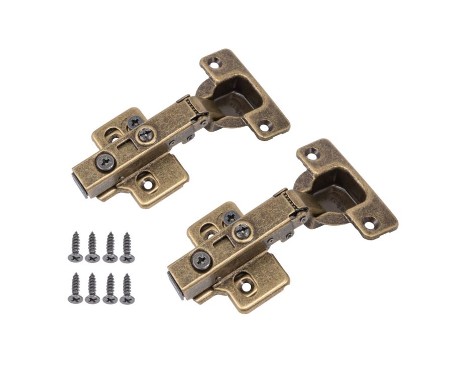 Pair Aged Brass Full Overlay Adjustable Cabinet Hinge 105 Degree (Soft Close)