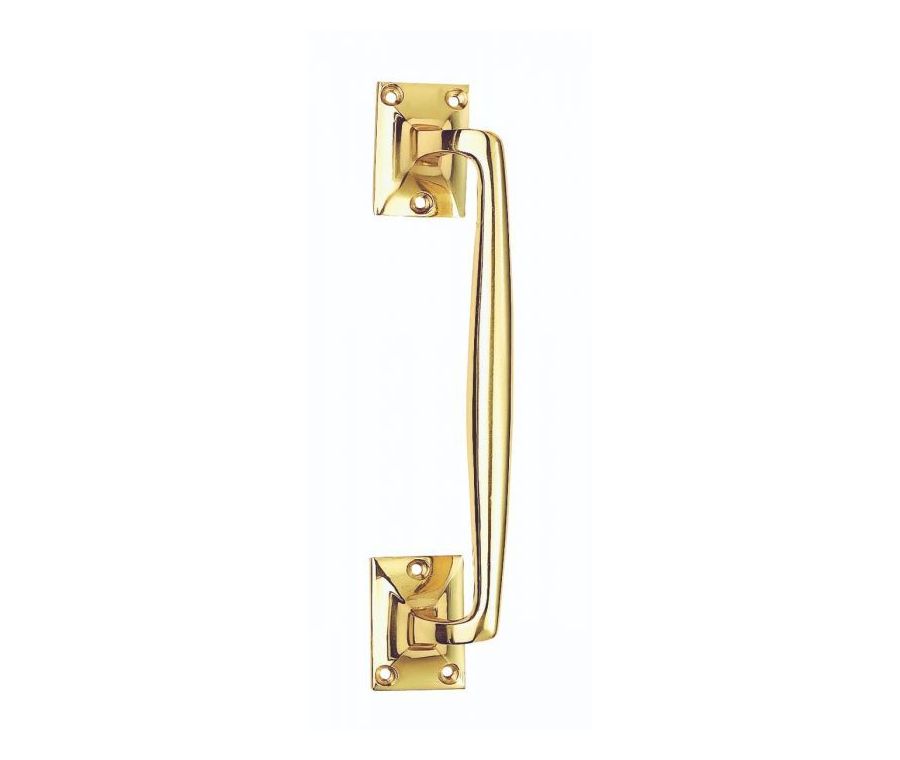 250mm Polished Brass Pub Style Pull Handle on rose | AA92PB