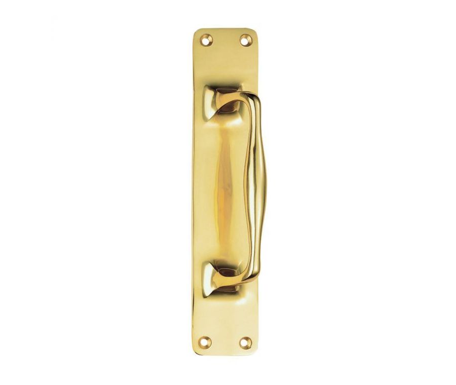 297 x 58mm Polished Brass Cast Pull Handle on plate | AA95PB