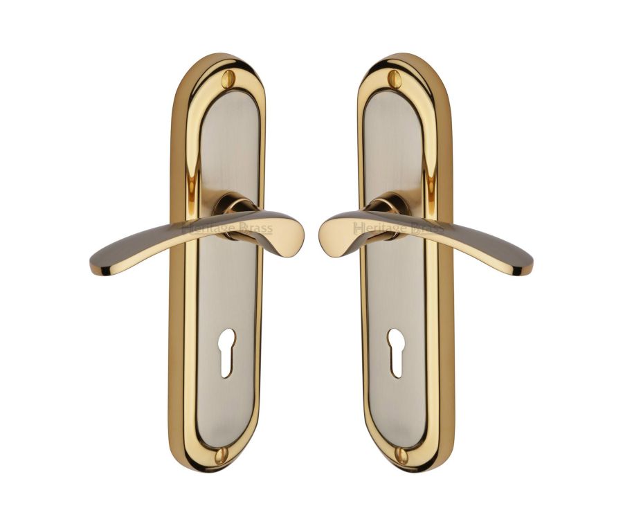 Heritage Brass Jupiter Split Finish Ambassador Door Handle on Plate - Lever Lock