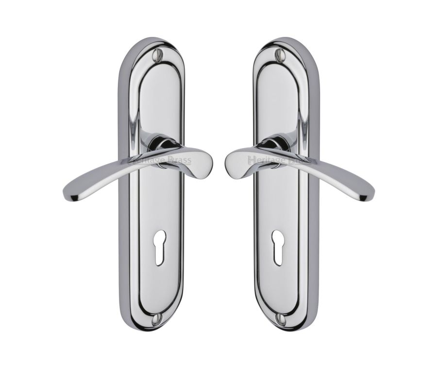 Heritage Brass Polished Chrome Ambassador Door Handle on Plate - Lever Lock