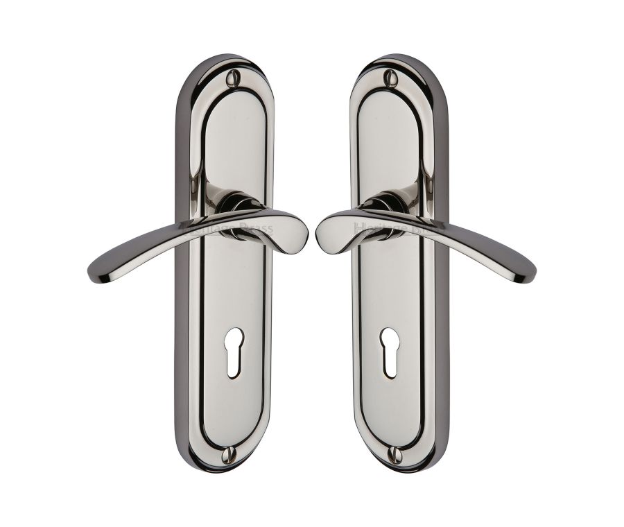 Heritage Brass Polished Nickel Finish Ambassador Door Handle on Plate - Lever Lock