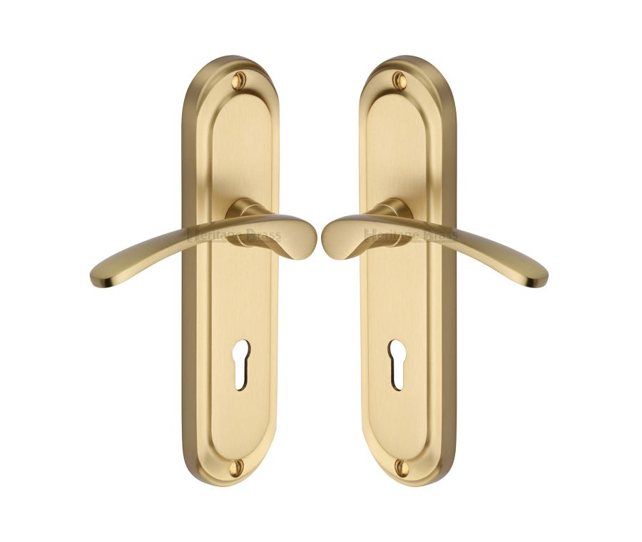 Heritage Brass Satin Brass Ambassador Door Handle on Plate - Lever Lock