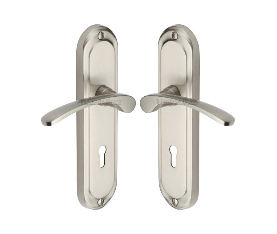 Heritage Brass Satin Nickel Ambassador Door Handle on Plate - Lever Lock
