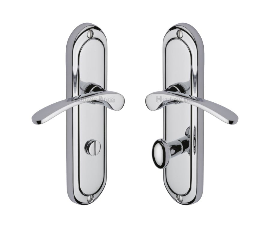 Heritage Brass Polished Chrome Ambassador Door Handle on Plate - Bathroom Set