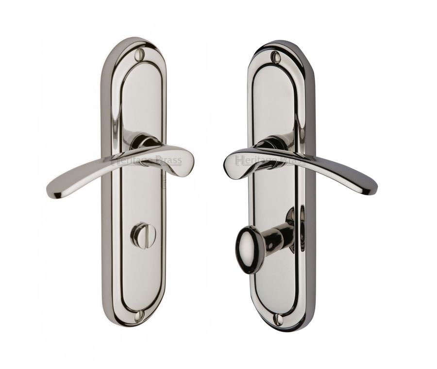 Heritage Brass Polished Nickel Finish Ambassador Door Handle on Plate - Bathroom Set