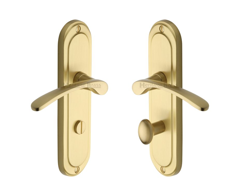 Heritage Brass Satin Brass Ambassador Door Handle on Plate - Bathroom Set