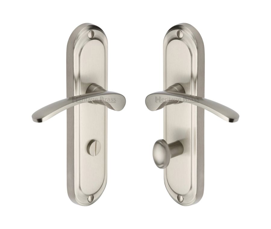 Heritage Brass Satin Nickel Ambassador Door Handle on Plate - Bathroom Set