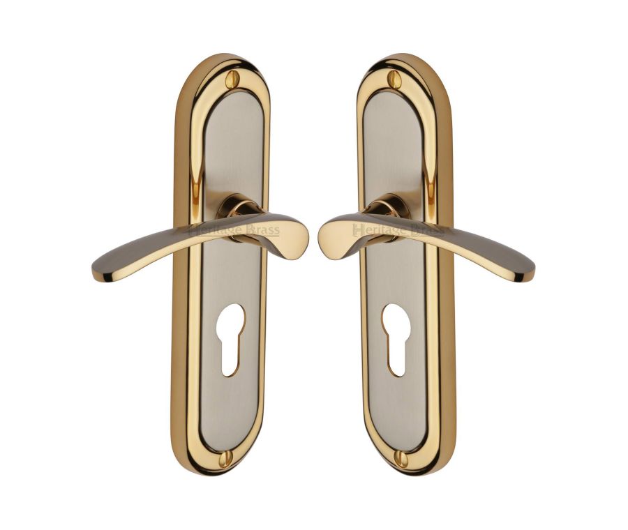 Heritage Brass Jupiter Split Finish Ambassador Door Handle on Plate - Euro Profile