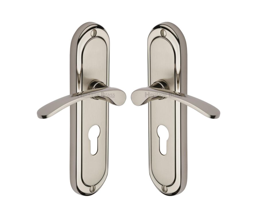 Heritage Brass Mercury Split Finish Ambassador Door Handle on Plate - Euro Profile