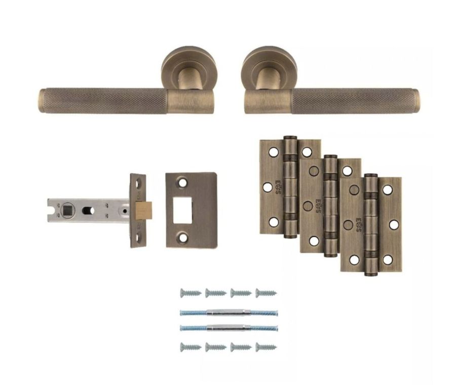 Antique Brass Knurled Lagos Latch Pack - Ultimate Door Pack