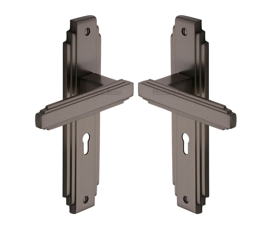 Heritage Brass Matt Bronze Astoria Door Handle on Plate - Lever Lock
