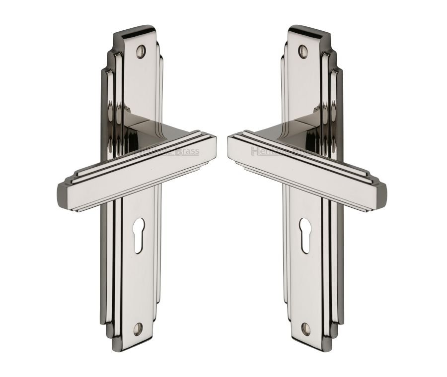 Heritage Brass Polished Nickel Finish Astoria Door Handle on Plate - Lever Lock