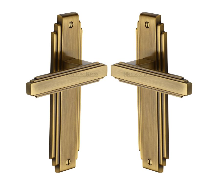 Heritage Brass Antique Brass Astoria Door Handle on Plate - Lever Latch