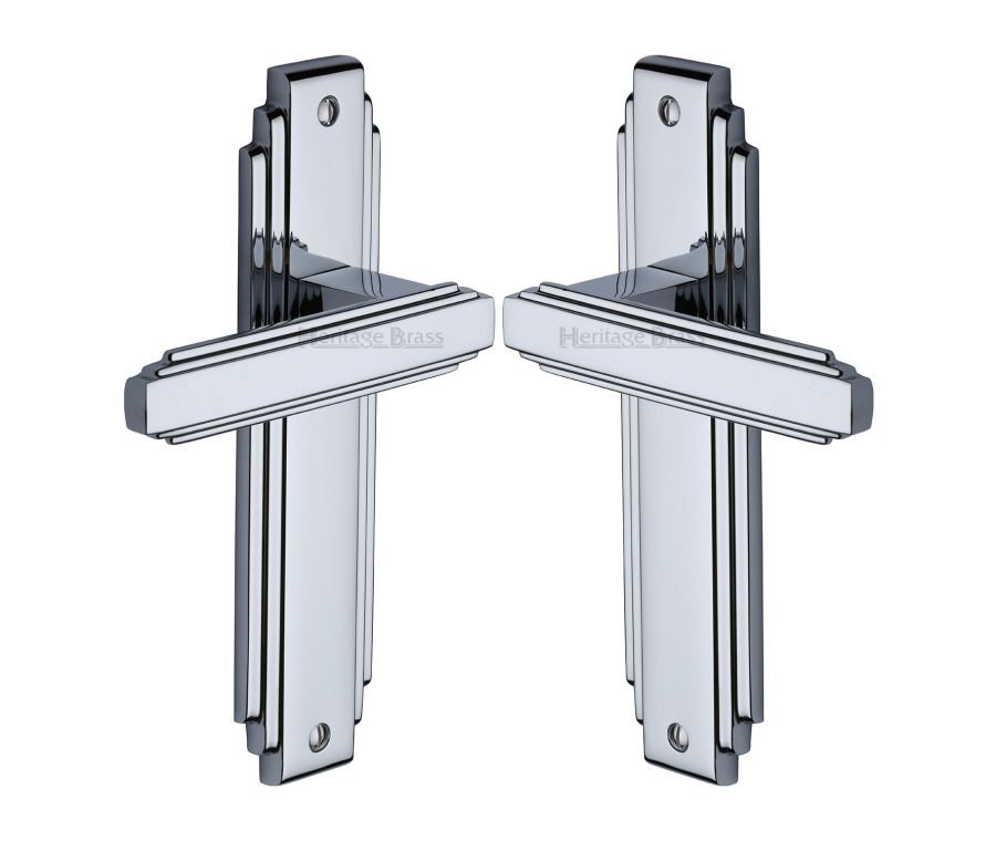Heritage Brass Polished Chrome Astoria Door Handle on Plate - Lever Latch