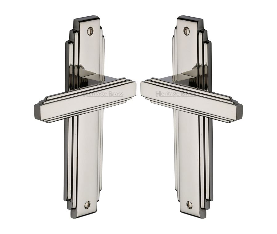 Heritage Brass Polished Nickel Finish Astoria Door Handle on Plate - Lever Latch
