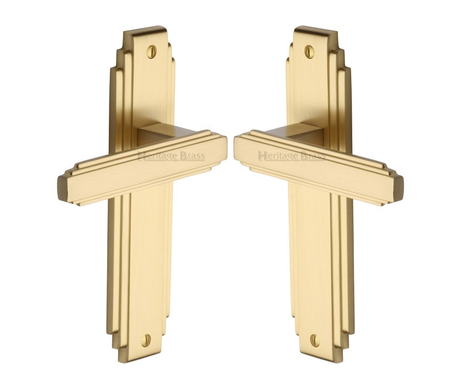 Heritage Brass Satin Brass Astoria Door Handle on Plate - Lever Latch