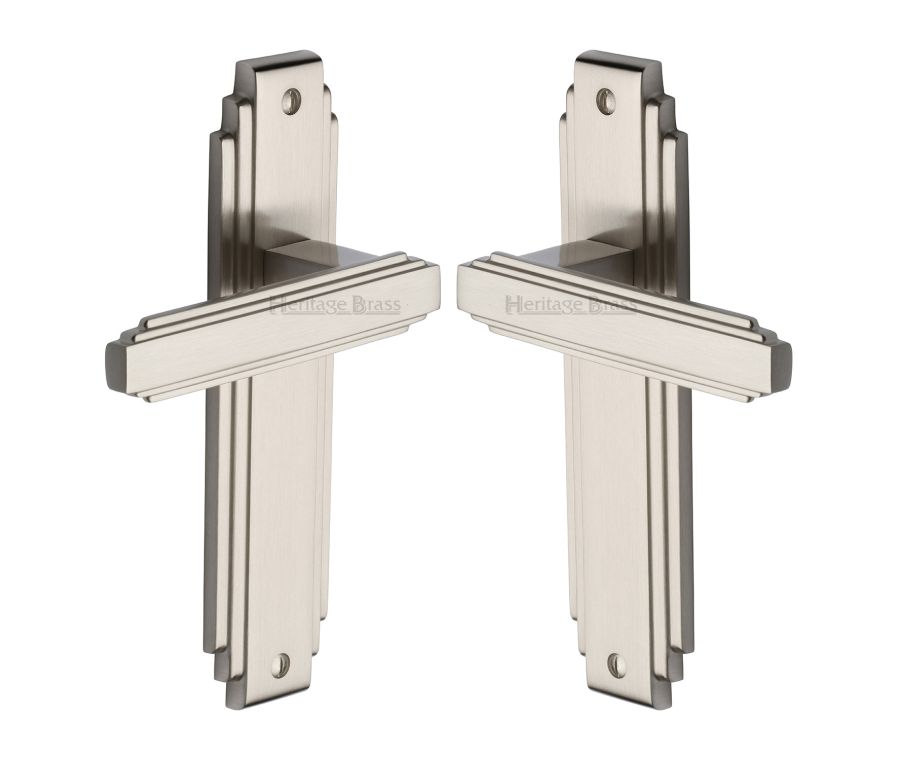 Heritage Brass Satin Nickel Astoria Door Handle on Plate - Lever Latch