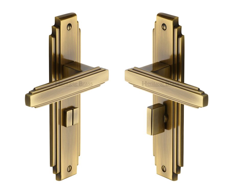 Heritage Brass Antique Brass Astoria Door Handle on Plate - Bathroom Set