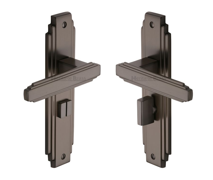 Heritage Brass Matt Bronze Astoria Door Handle on Plate - Bathroom Set