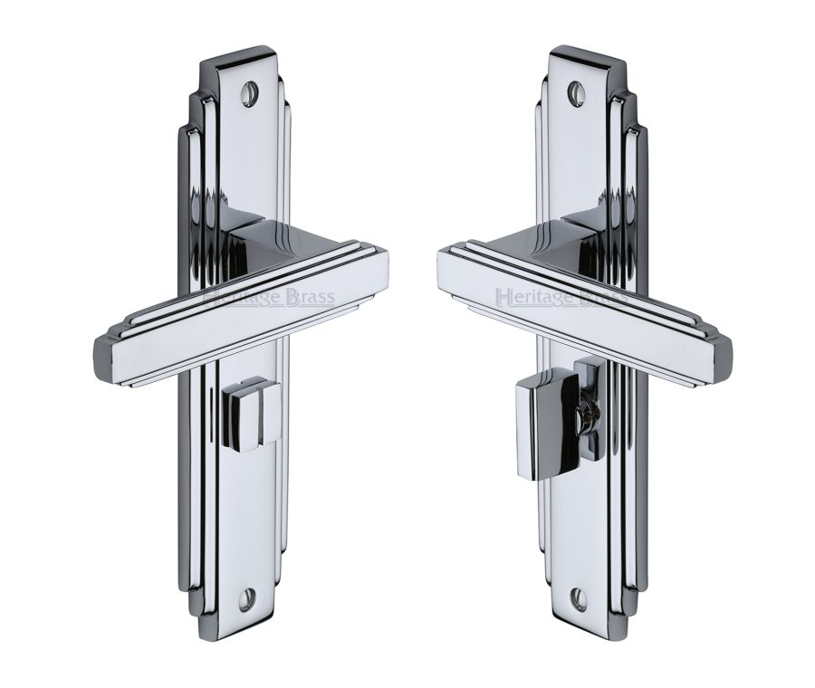 Heritage Brass Polished Chrome Astoria Door Handle on Plate - Bathroom Set