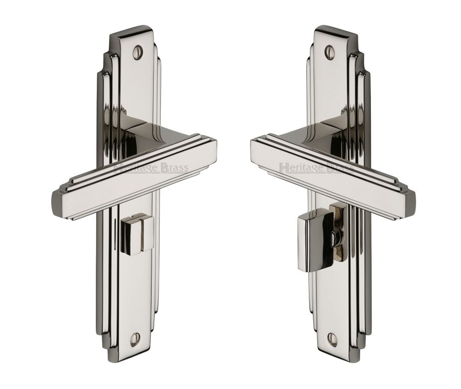 Heritage Brass Polished Nickel Finish Astoria Door Handle on Plate - Bathroom Set