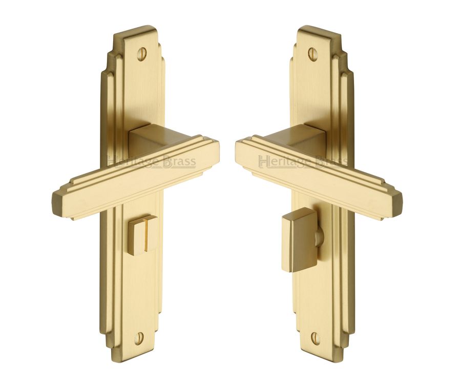 Heritage Brass Satin Brass Astoria Door Handle on Plate - Bathroom Set