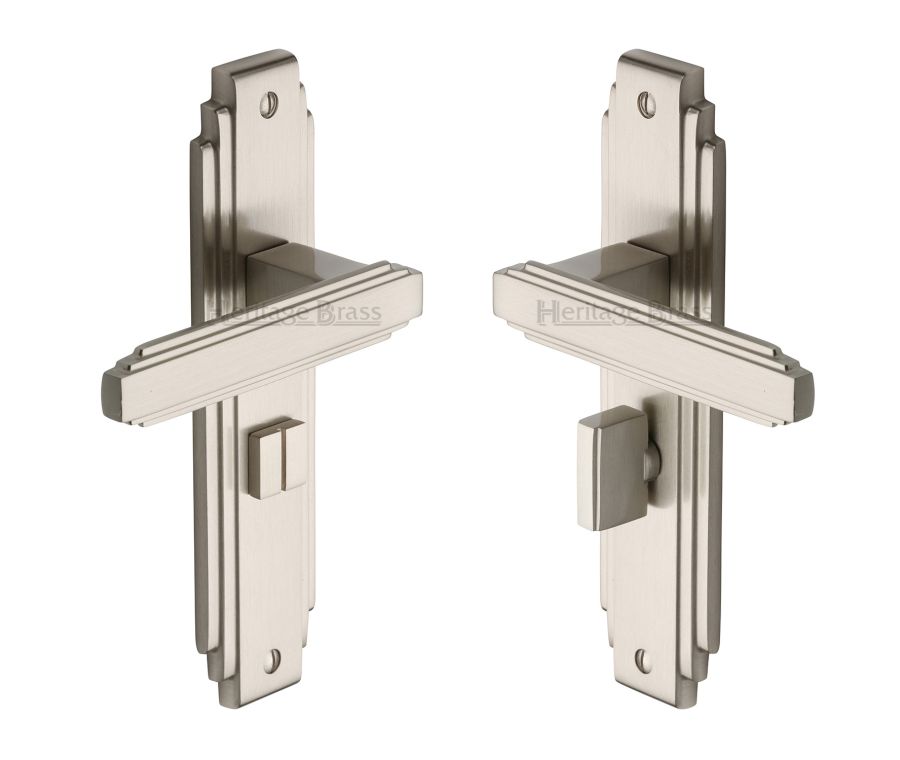 Heritage Brass Satin Nickel Astoria Door Handle on Plate - Bathroom Set