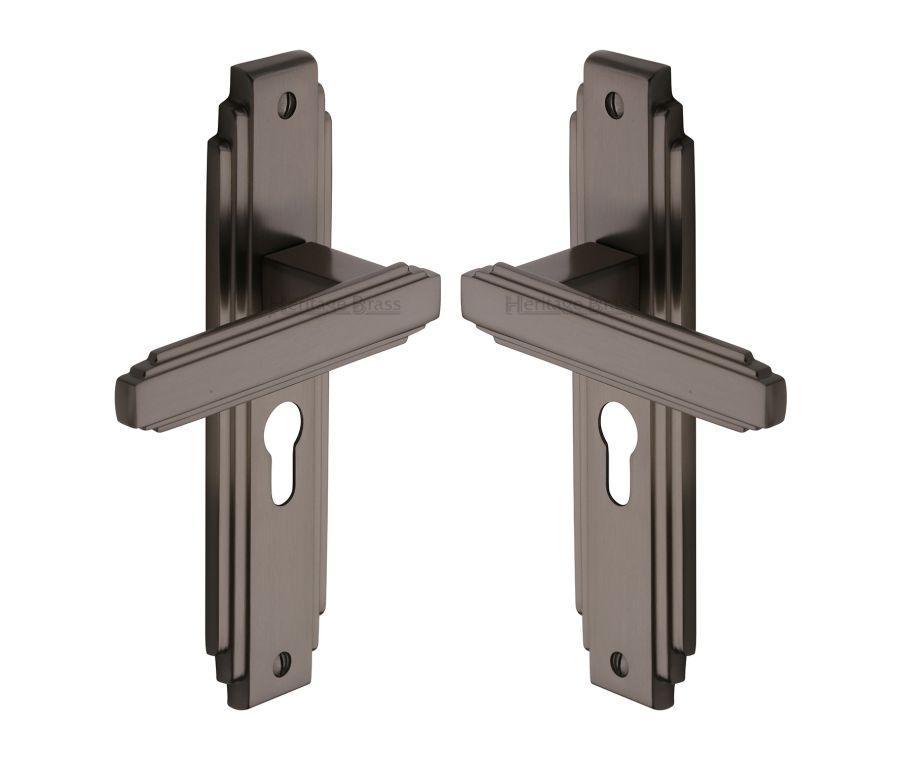 Heritage Brass Matt Bronze Astoria Door Handle on Plate - Euro Profile
